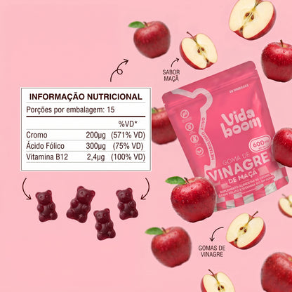 Goma de Vinagre de Maçã (200mg de Cromo e 600mg de Vinagre de Maçã por dia)- PAGUE 2 LEVE 3!