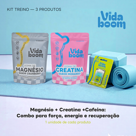 Kit Energia & Treino ( 1 Goma de Creatina+1 Filme Oral de Cafeína + 1 Goma de Magnésio )