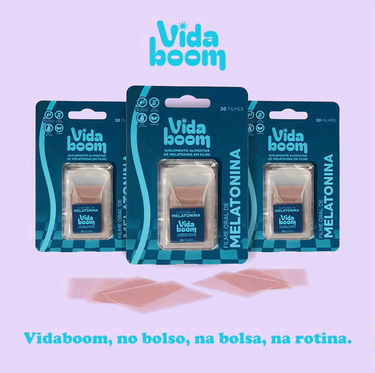 Kit com 3 embalagens de filme oral de melatonina Vidaboom